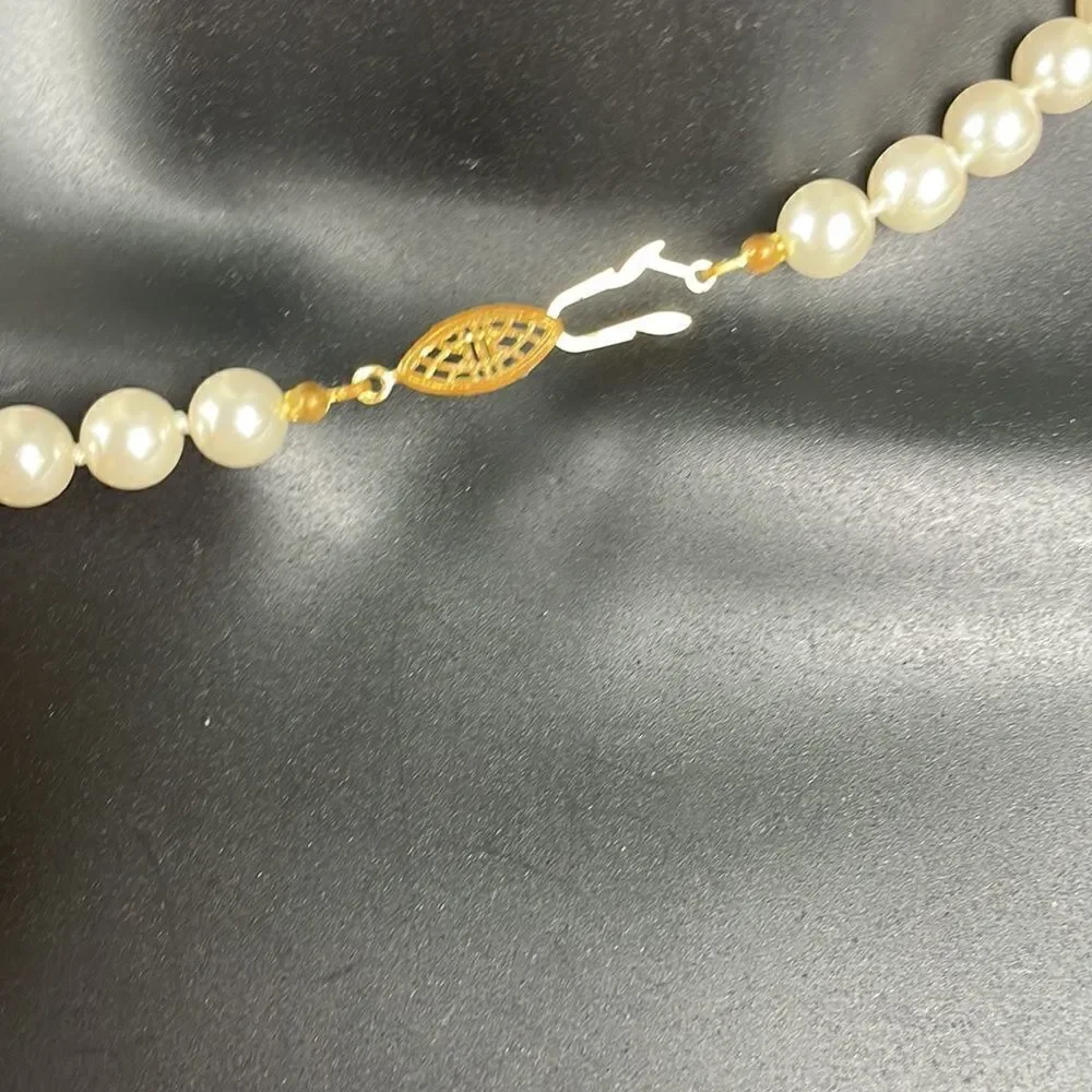 Pearl Necklace Hand Knotted Traditional Gold Filigree Hook Closure